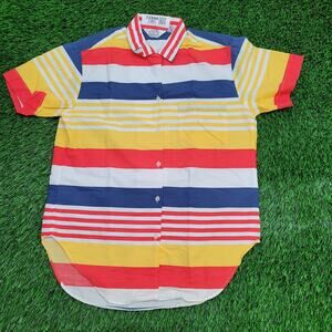 Vintage 90s MOD Button Shirt Womens Medium 20x28 Striped Baggy
